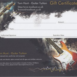Tom Hunt Guitar gift vouchers